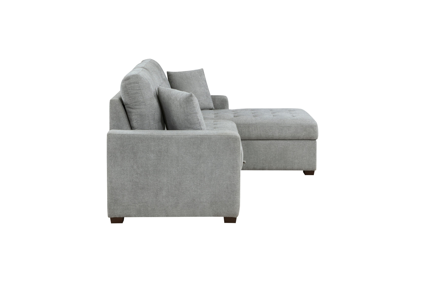 Side angle showing right chaise with hidden storage