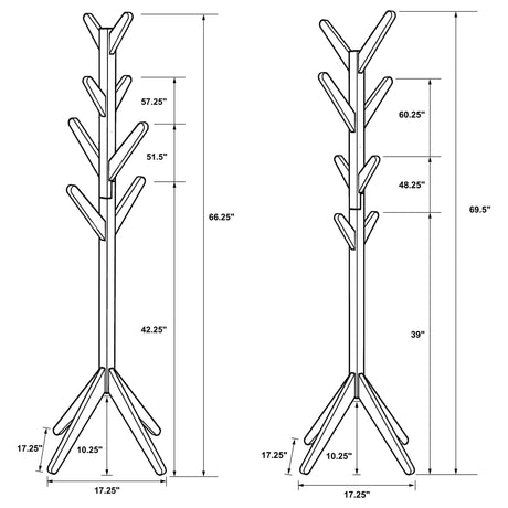 Margaret coat rack showing sturdy rubberwood construction and natural oak finish