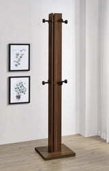 Side angle of Rikkie Walnut coat rack showing hooks