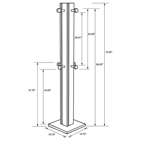Top detail of Rikkie Walnut coat rack with mirror and hooks