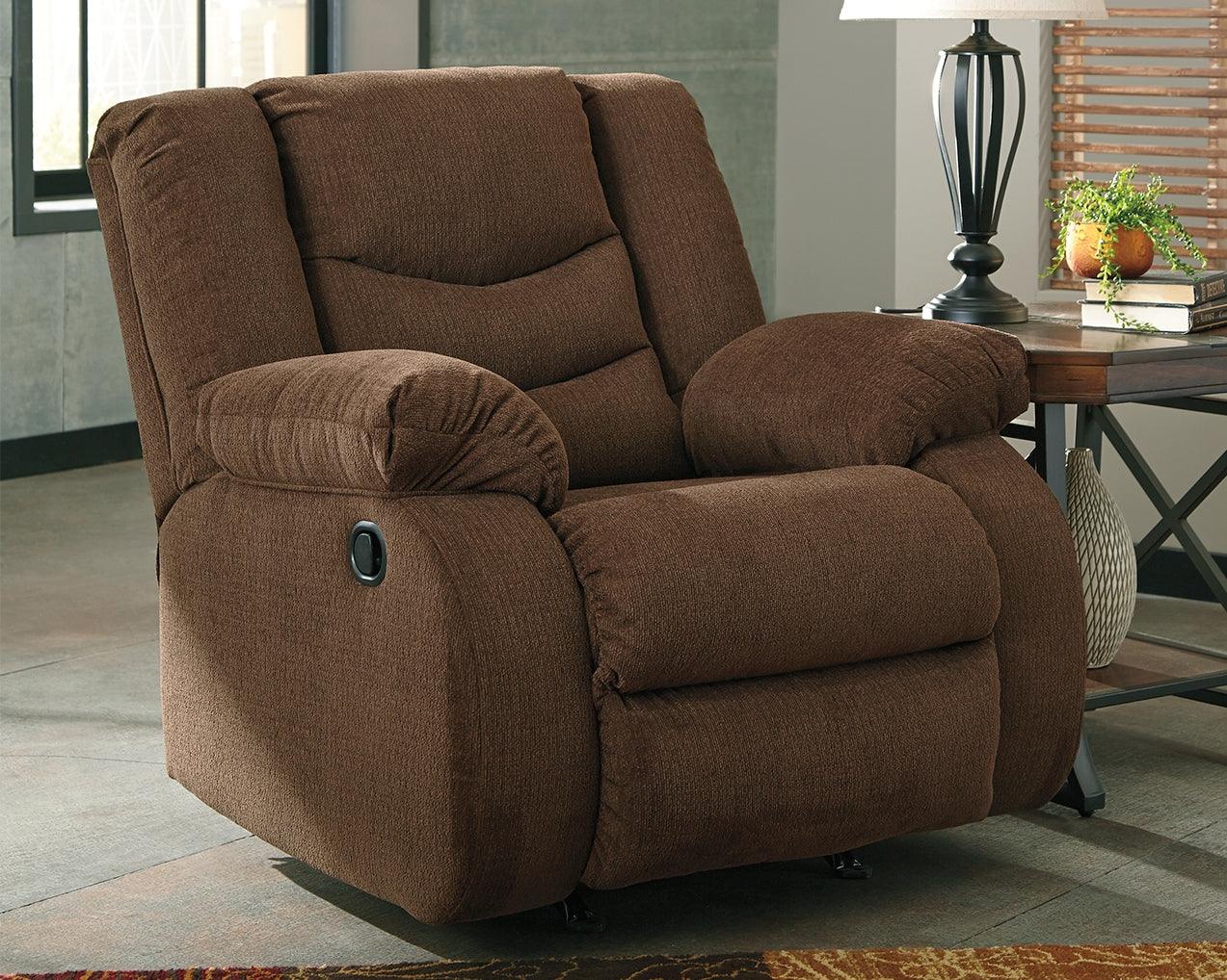 Tulen Gray Chenille Recliner - front angle view