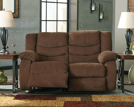 Tulen Gray Chenille Reclining Loveseat side view closed