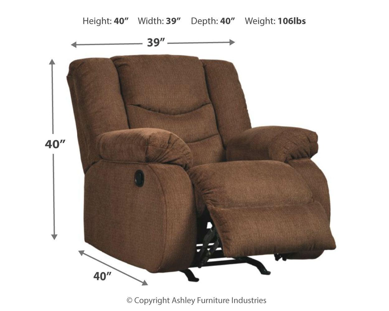 Tulen Gray Chenille Recliner - front angle view