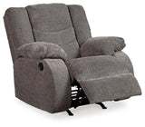 Tulen Gray Chenille Recliner - open position side view