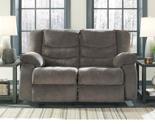 Tulen Gray Chenille Reclining Loveseat - Ella Furniture