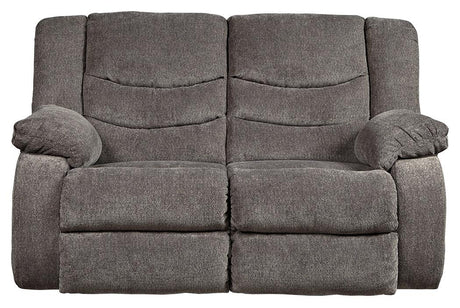 Tulen Gray Chenille Reclining Loveseat side view reclining
