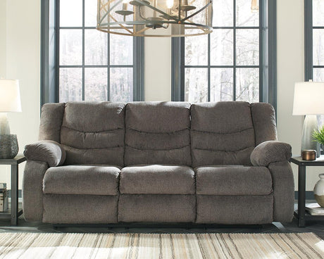 Tulen Gray Chenille Reclining Sofa angled view