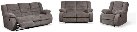 Tulen Gray reclining loveseat angled side view