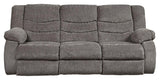 Tulen Gray Chenille Reclining Sofa side view with recliner open