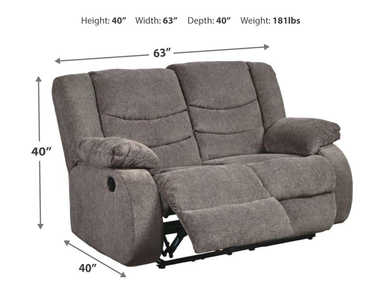 Tulen Gray Chenille Reclining Loveseat - Ella Furniture