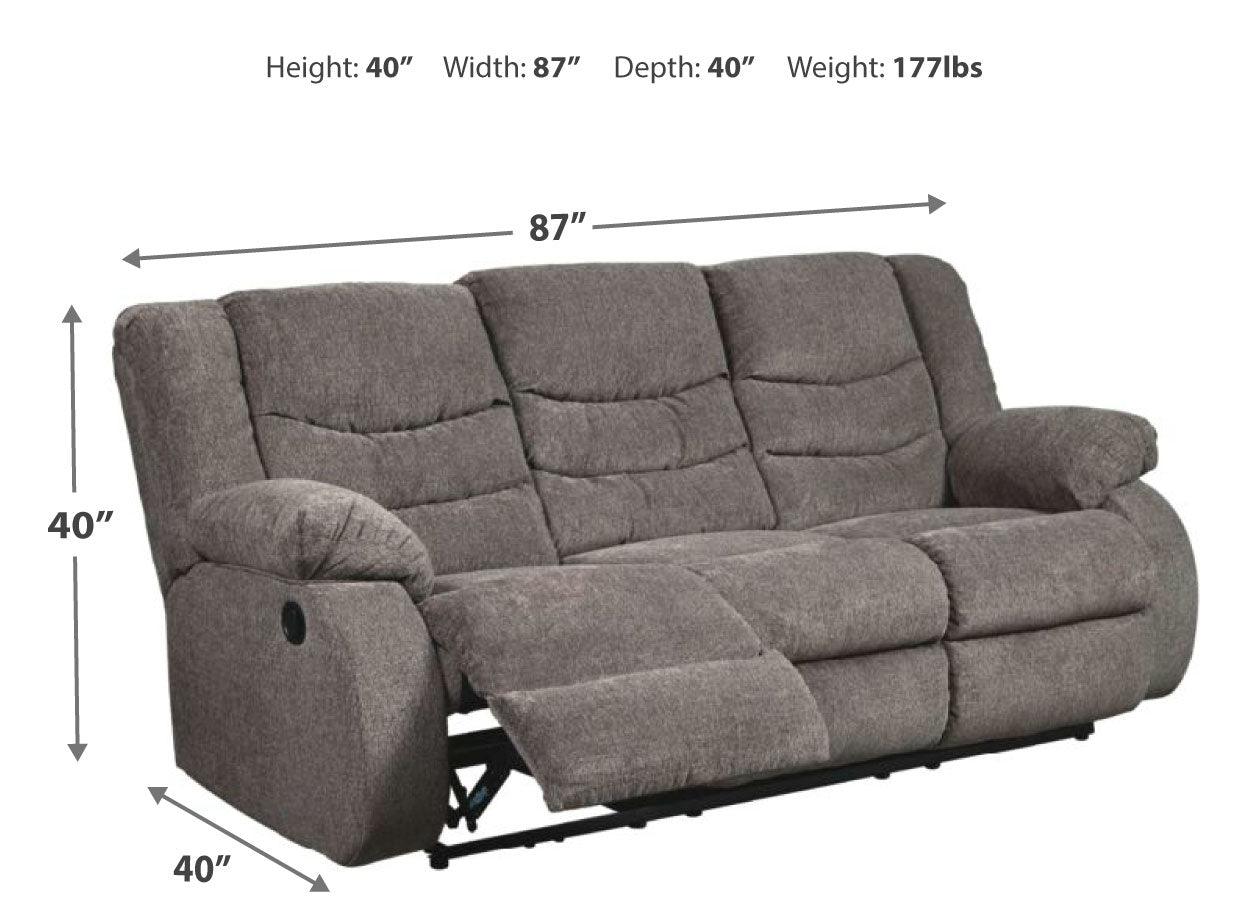 Tulen Gray Chenille Reclining Sofa back and side view