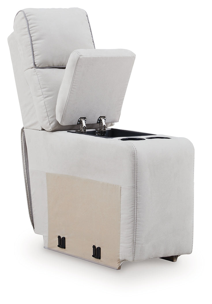 Open power recliner with footrest extended