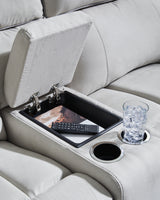 Console detail with cup holders on sectional sofa