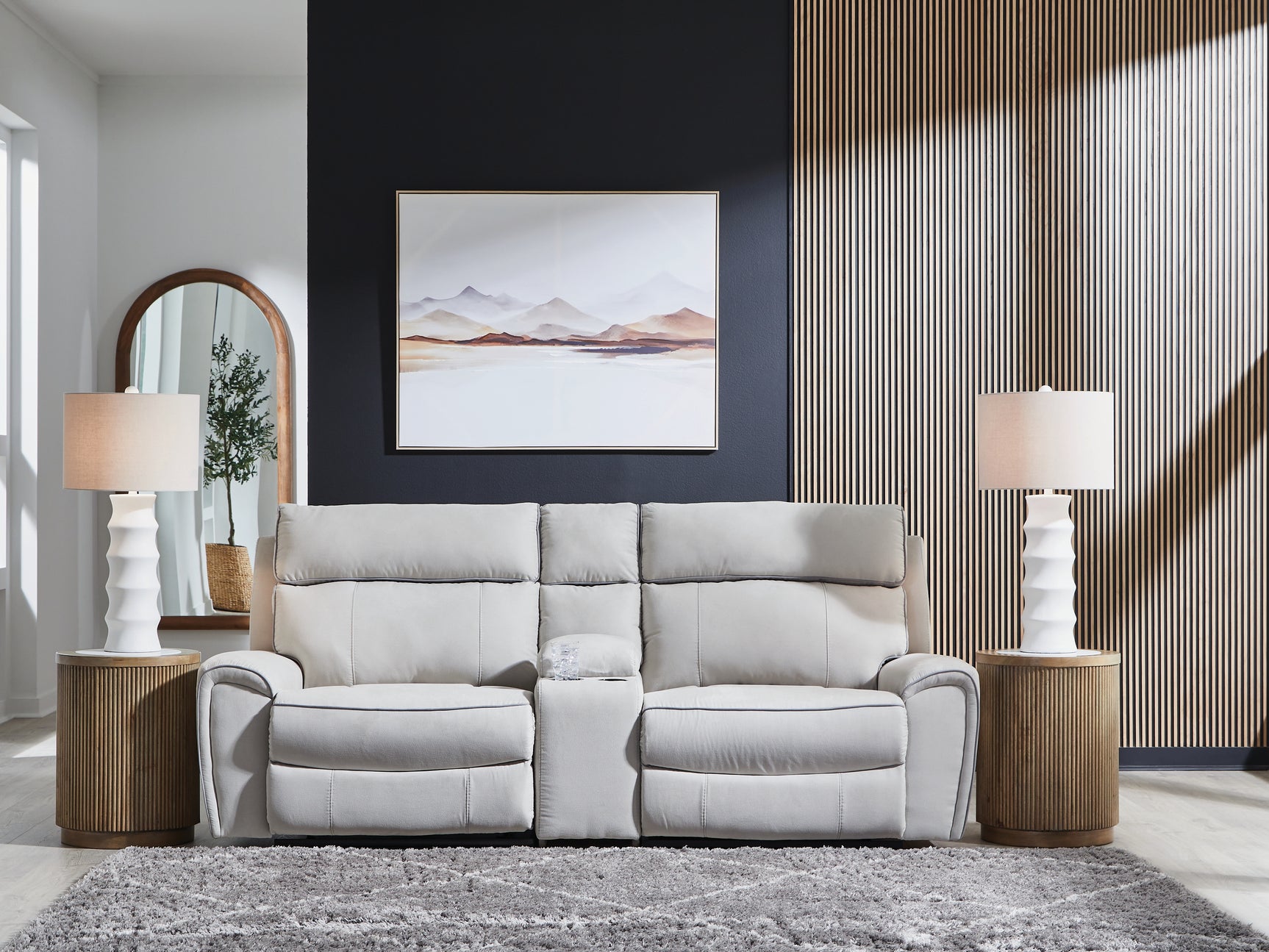 Side view of sectional showing upholstery and recliner