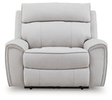 Social Pointe Pearl/Ash Chenille Power Recliner close front view