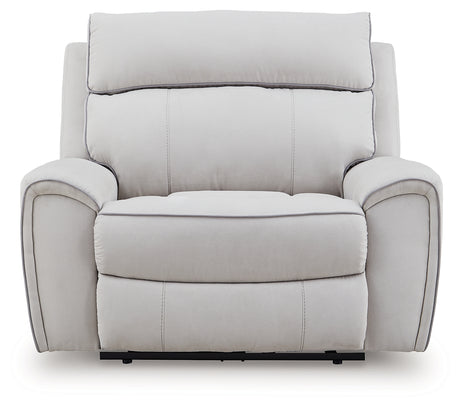 Social Pointe Pearl/Ash Chenille Power Recliner close front view