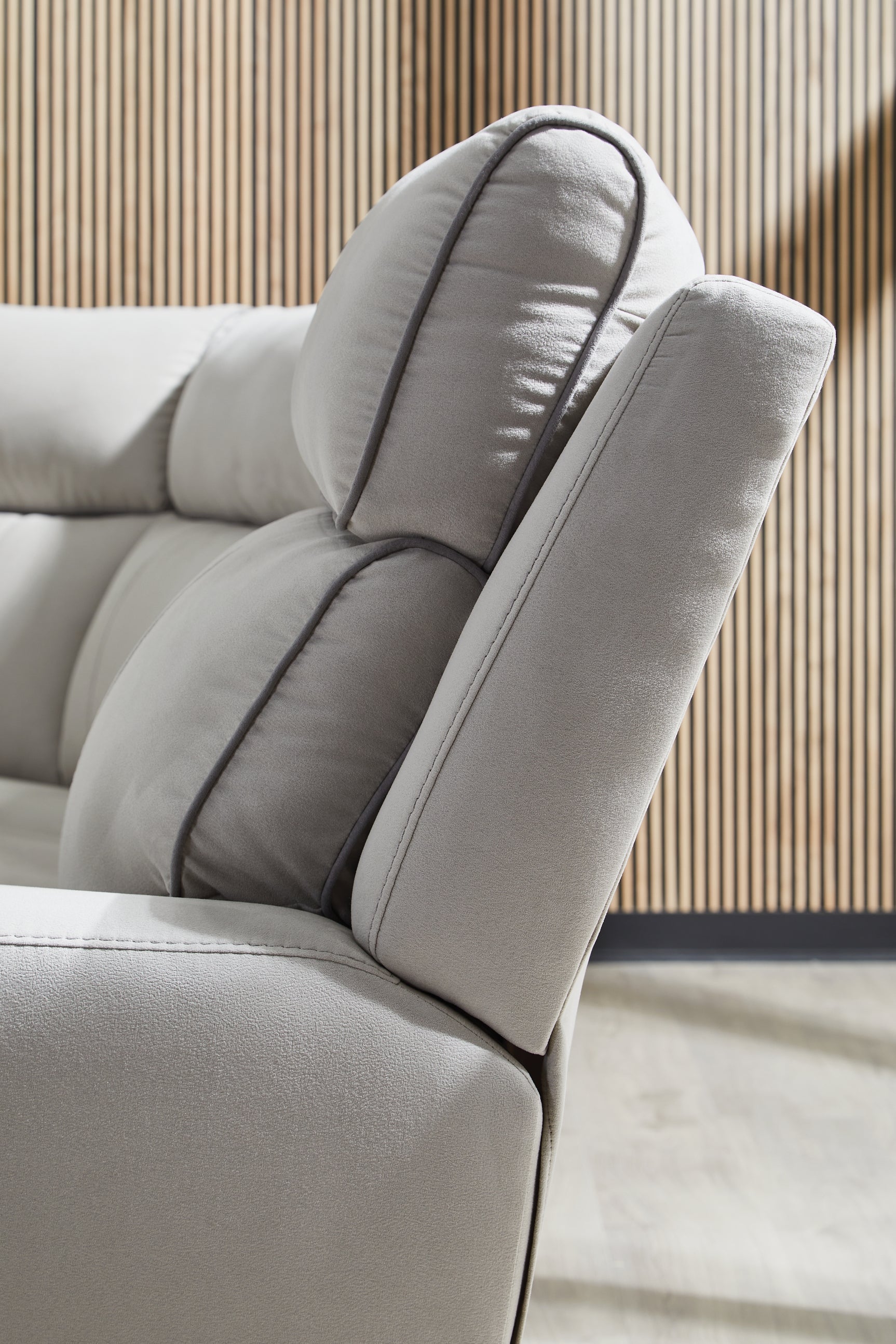 Back profile of sectional showing upholstery