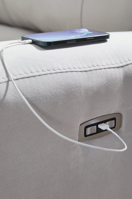 Detail of USB charging port on Social Pointe Power Recliner