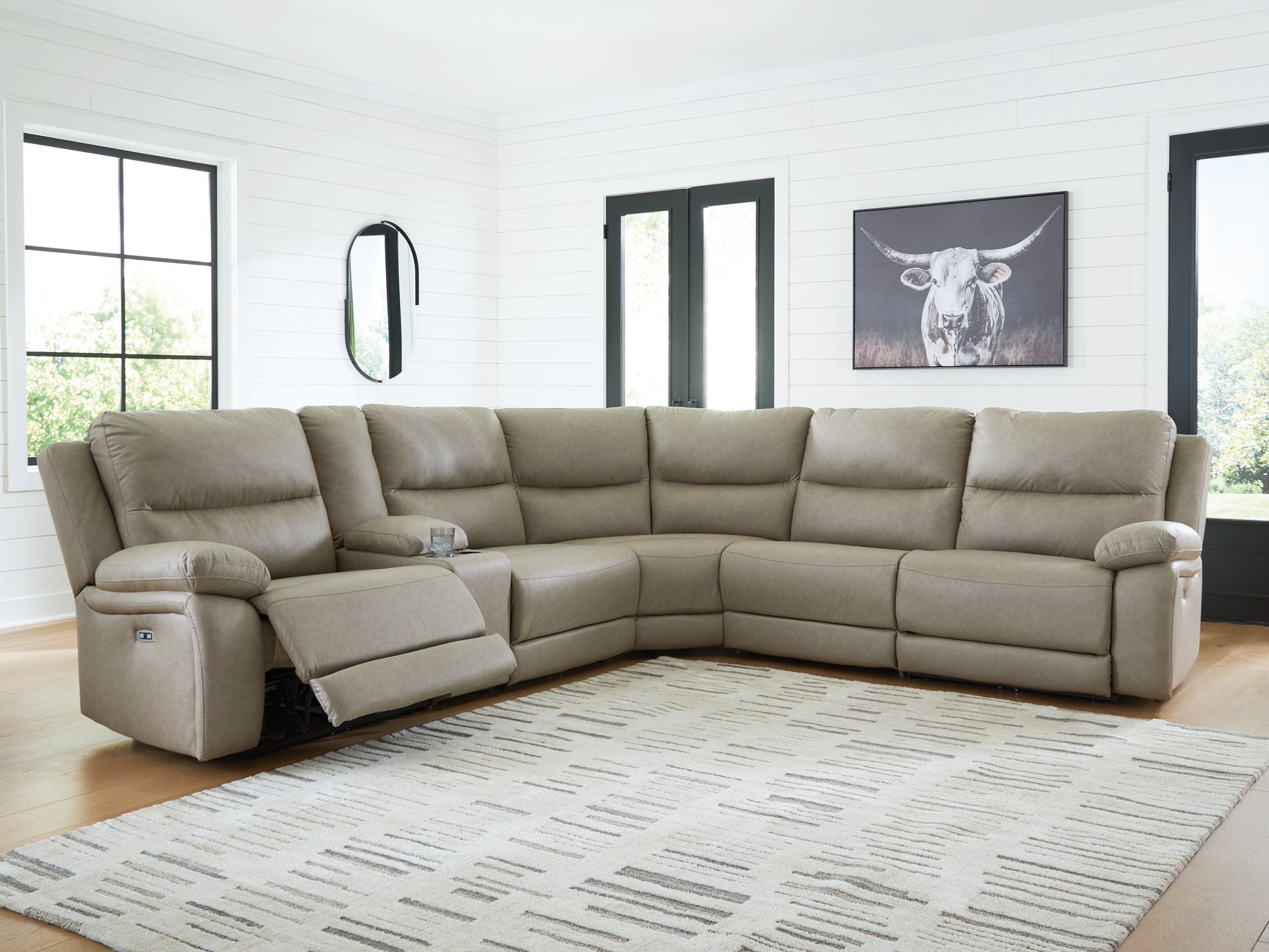 Close-up of pebble faux leather upholstery and stitching