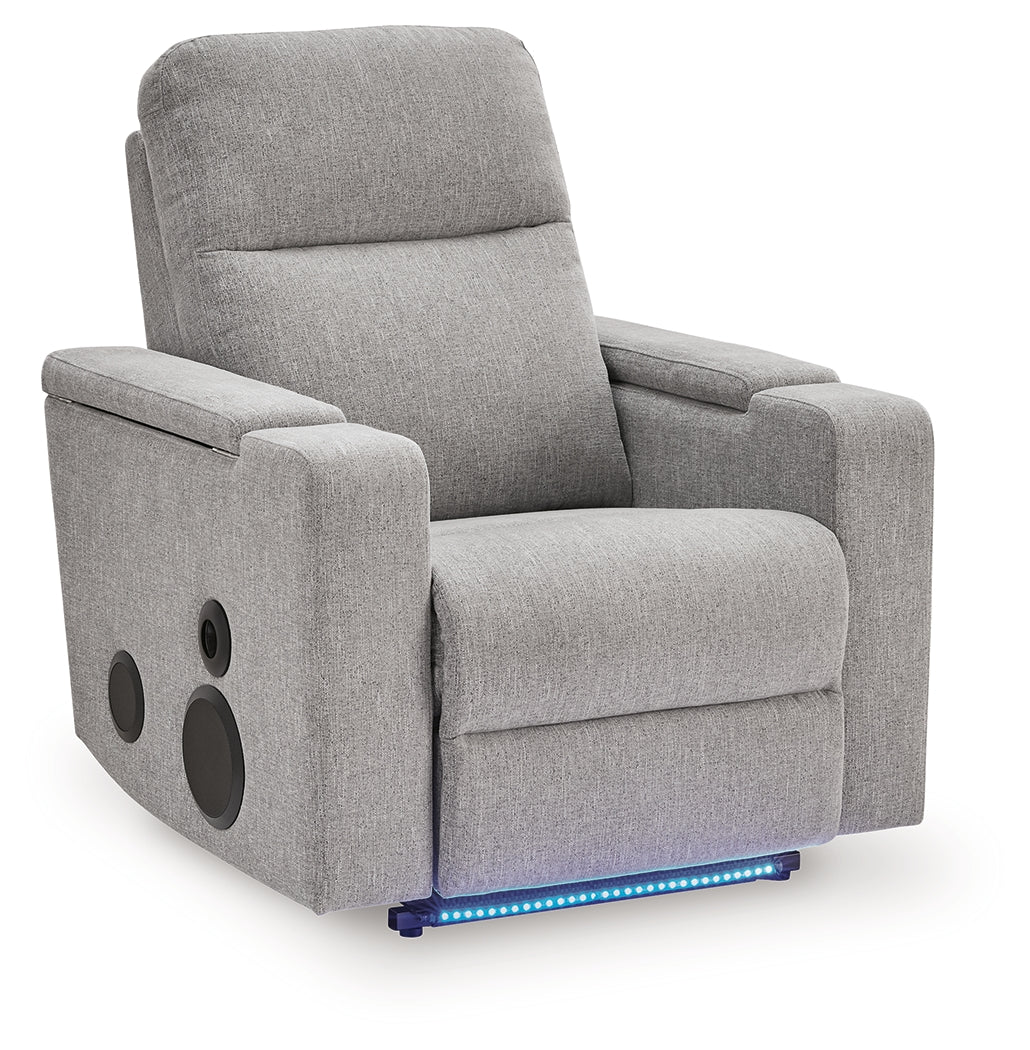 Side angle of Pineland Pewter Power Glider Recliner