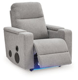 Reclining position of Pineland Pewter Power Glider Recliner