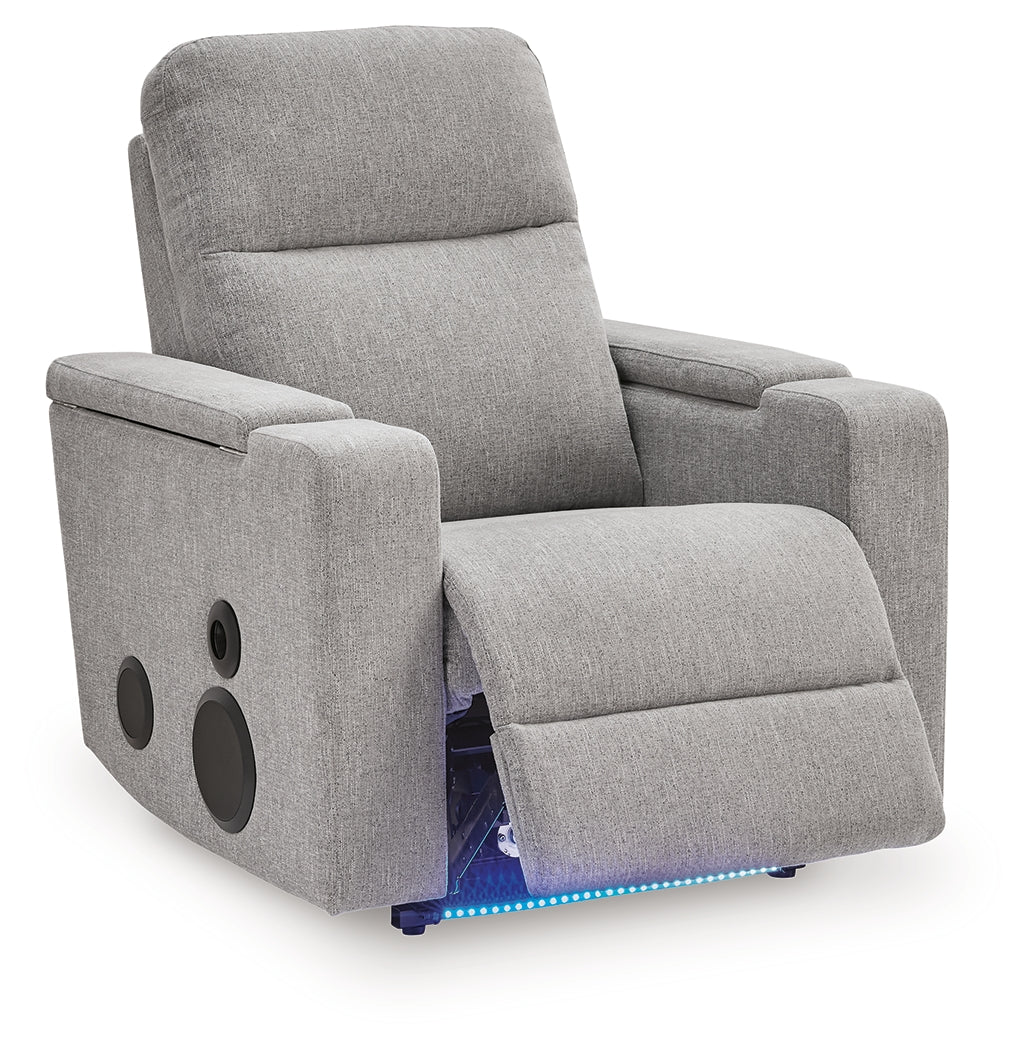 Reclining position of Pineland Pewter Power Glider Recliner
