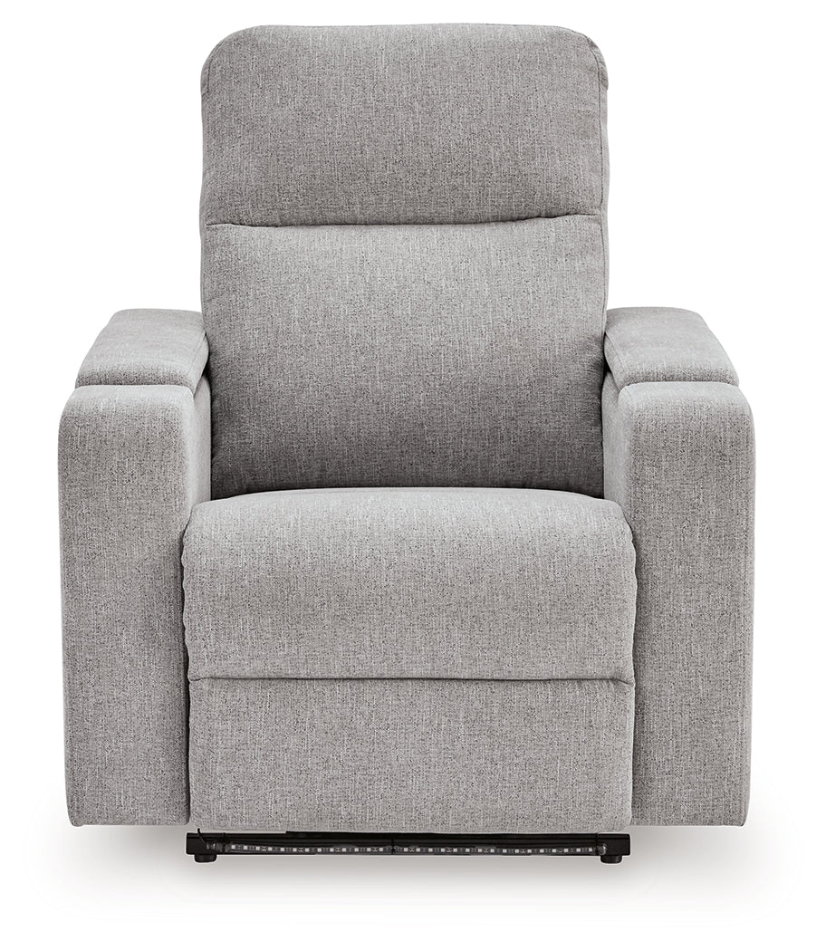 Side profile of Pineland Pewter Power Glider Recliner