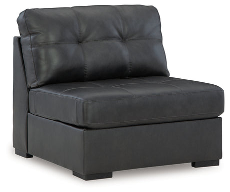 Room setting showing Brindley Fog Pier 3-piece sectional with ottoman