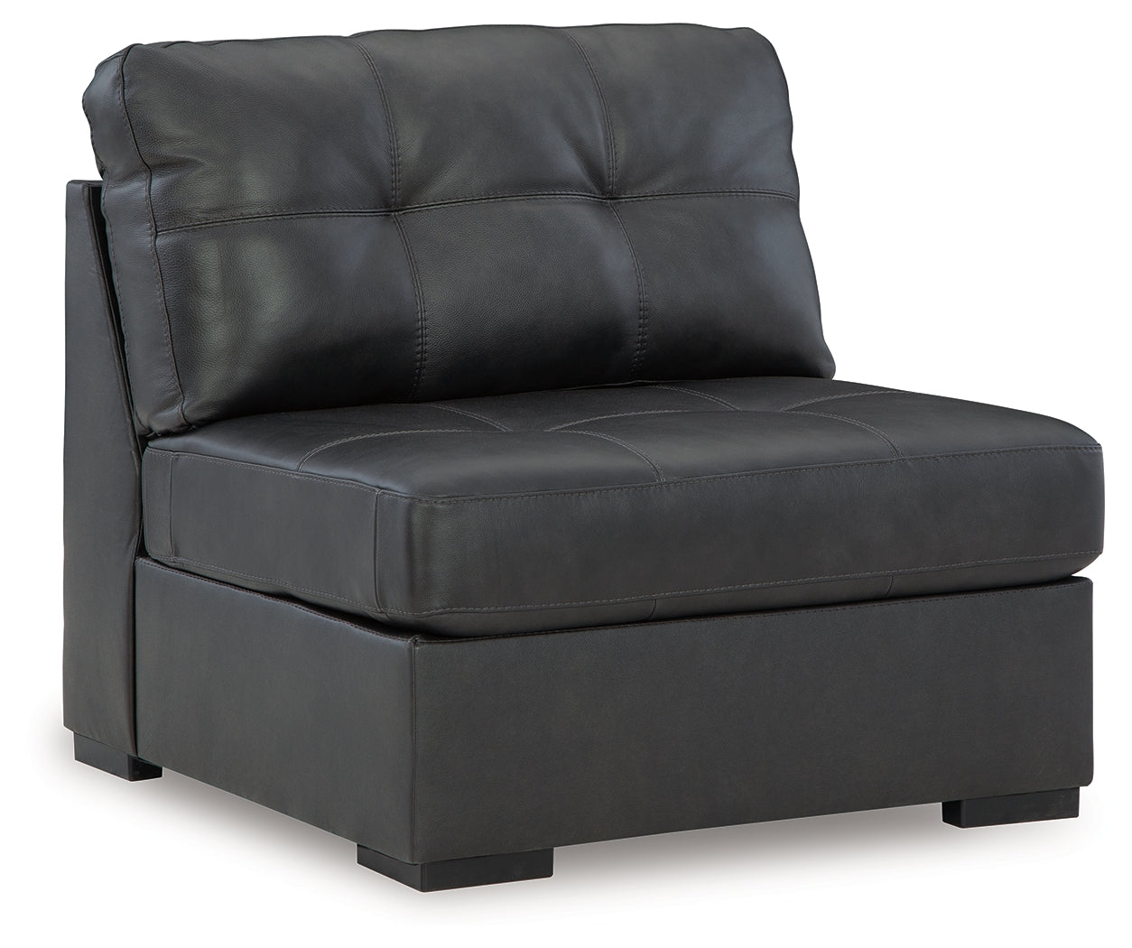 Side detailed view of leather and stitching on sectional