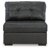 Detail view of fog fabric and design on Brindley sectional