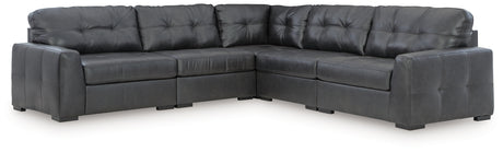 Side view of Brindley Pier Fog Leather 5-Piece Sectional