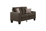 Front angle of Lantana chocolate fabric sofa and loveseat set