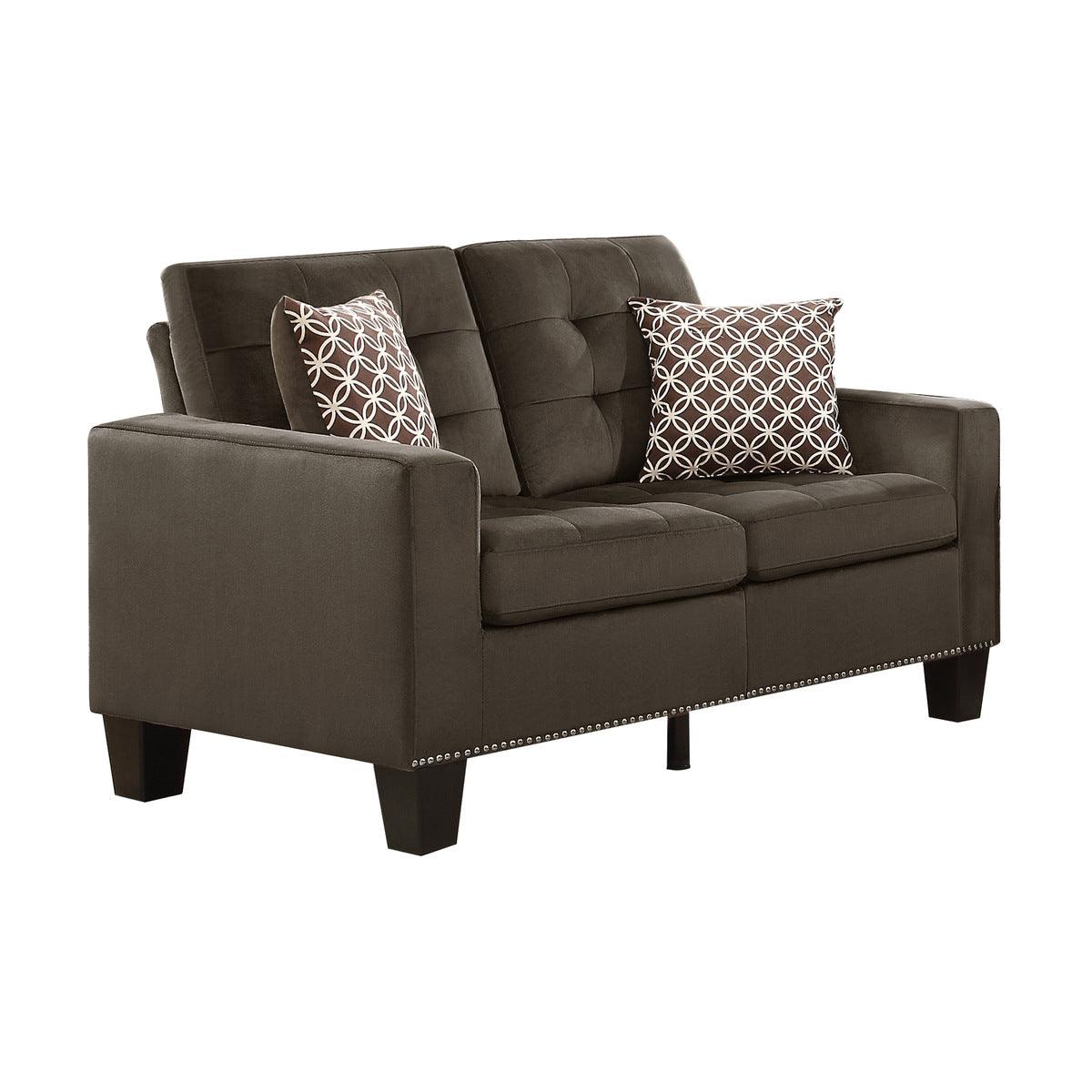 Latana Chocolate Fabric Tufted Love Seat angled view