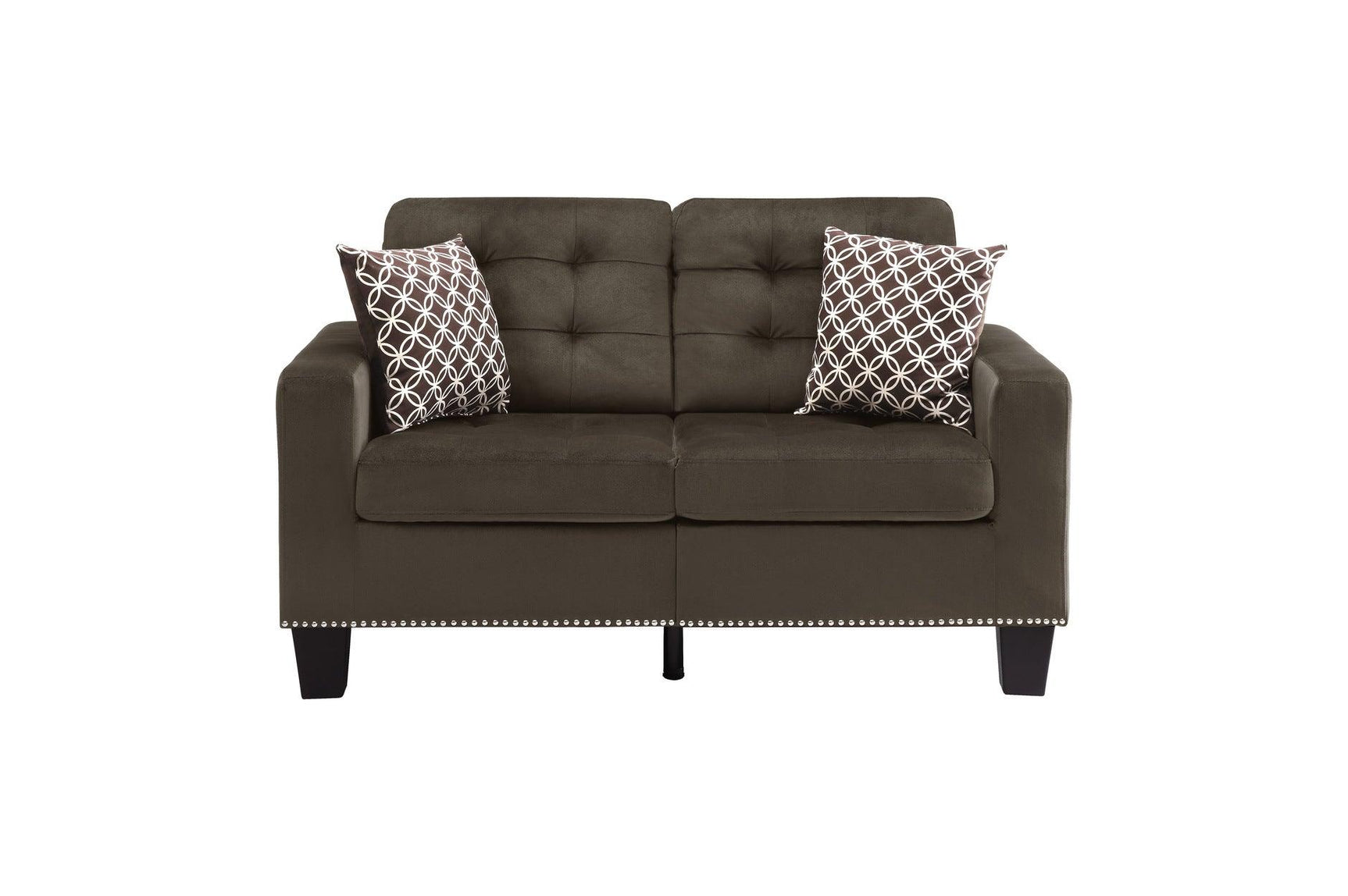 Side angle of Lantana chocolate fabric sofa