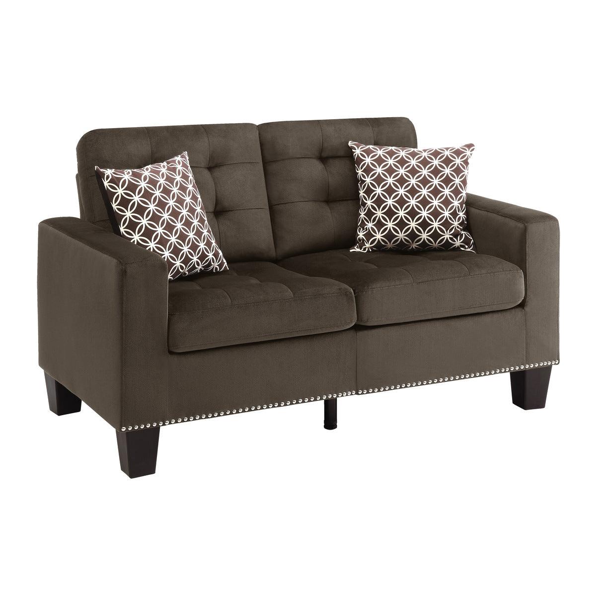Latana Chocolate Fabric Tufted Love Seat side view