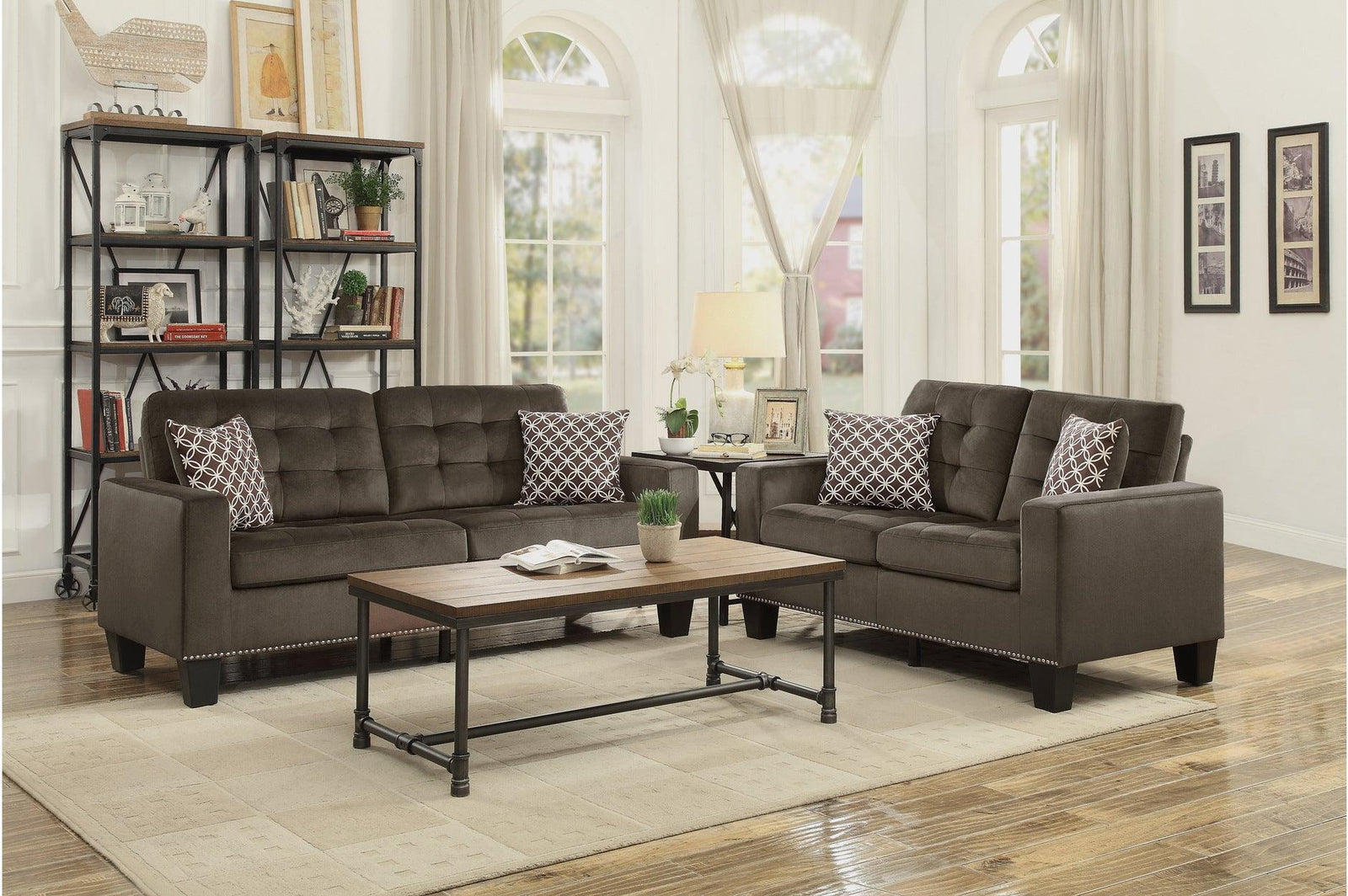 main view of Lantana Chocolate Fabric Tufted Living Room Set furniture