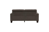 Rear view of Lantana chocolate fabric tufted loveseat