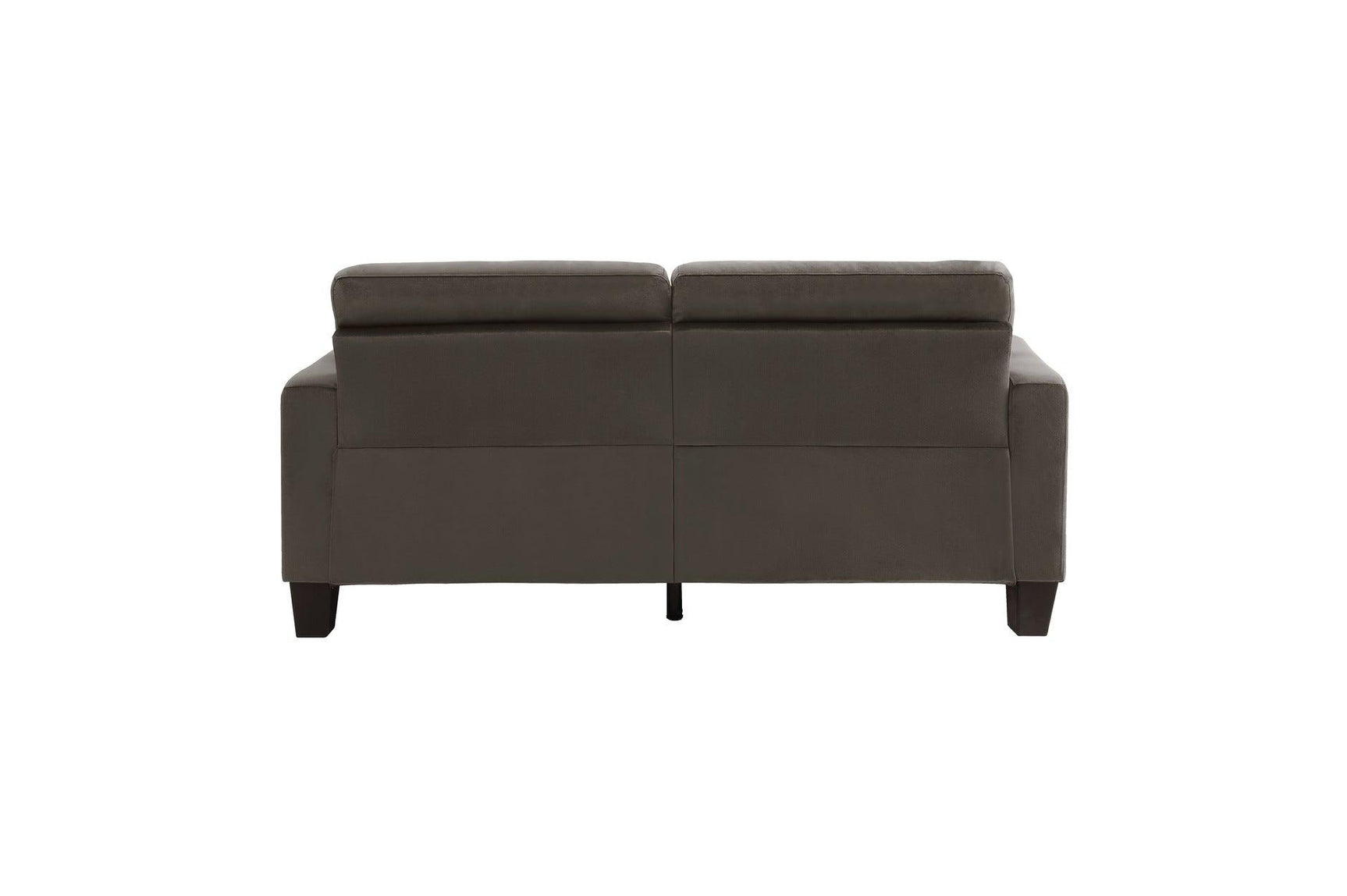 Rear view of Lantana chocolate fabric tufted loveseat
