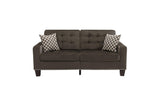 Side view of Lantana chocolate fabric tufted sofa and loveseat