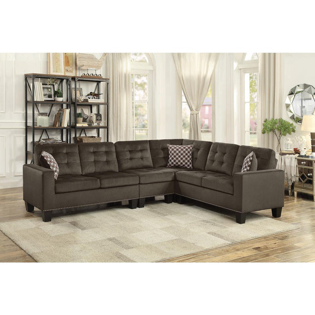 Main front view of Lantana Chocolate Reversible Sectional sofa