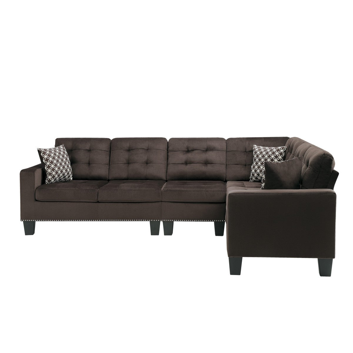 detail view of Lantana Chocolate Fabric Reversible Sectional sectional sofa