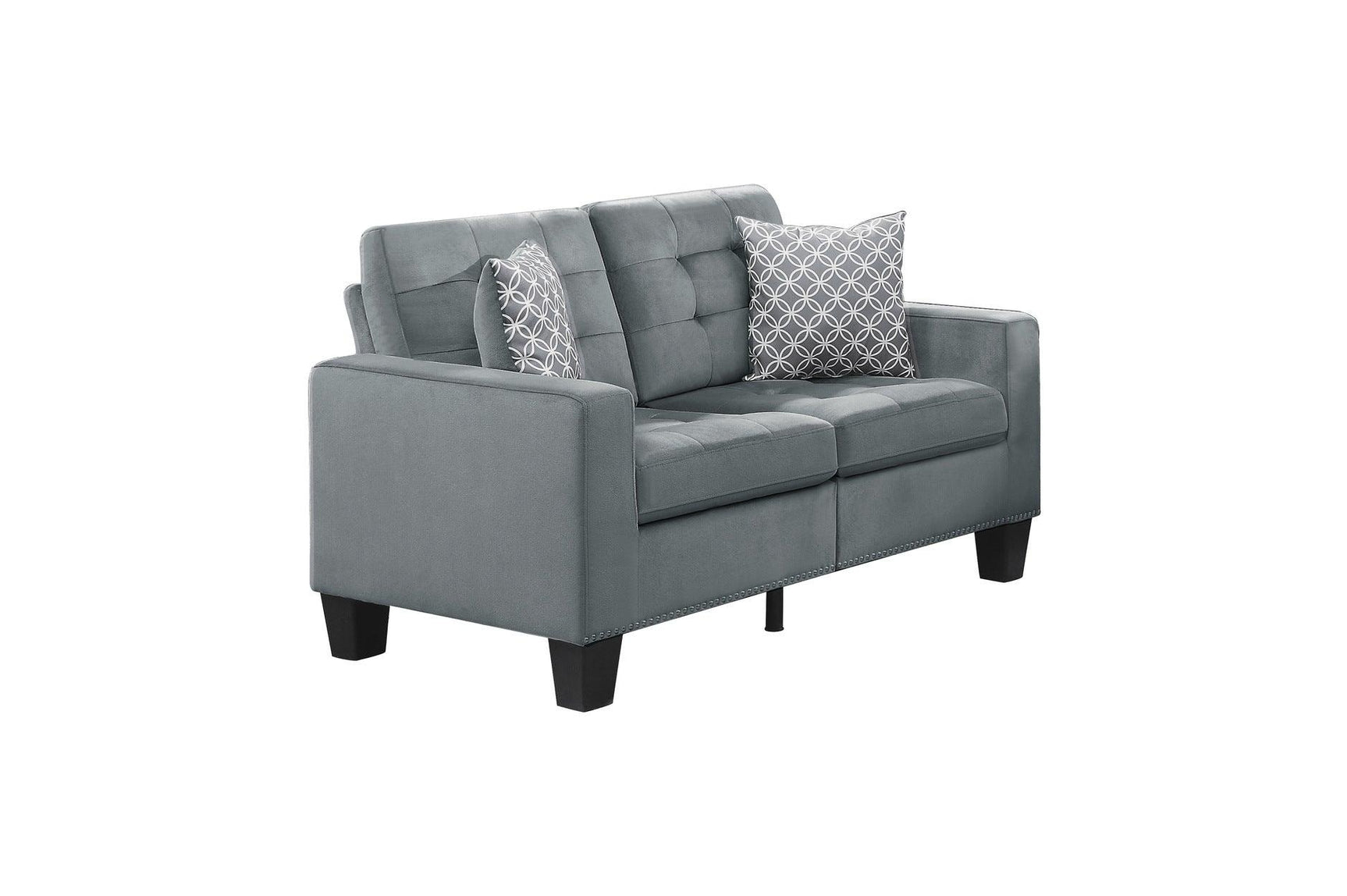 Front angle of Lantana Gray Fabric Tufted Loveseat