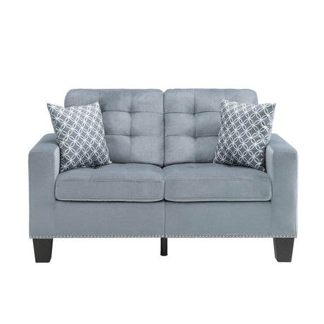 Lantana gray fabric tufted loveseat front view
