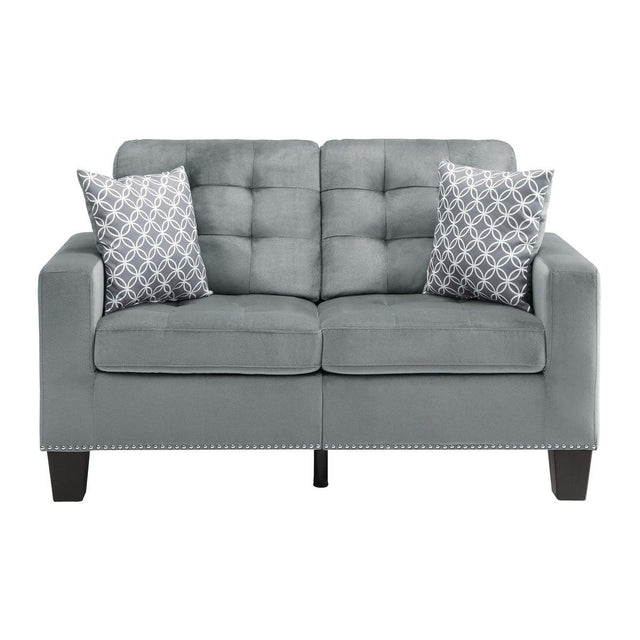 Lantana Gray Tufted Fabric Loveseat front view