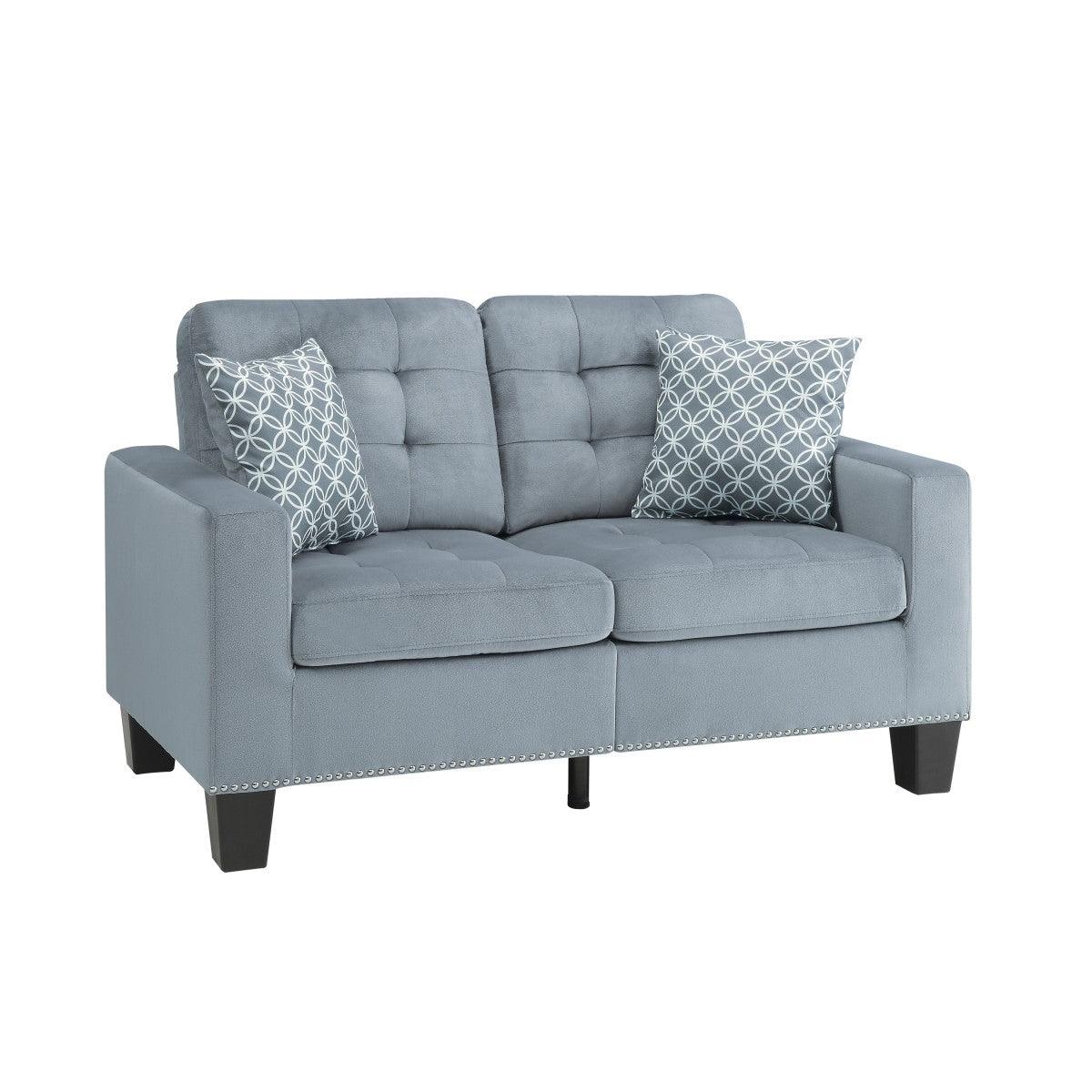 Lantana gray fabric tufted loveseat side view