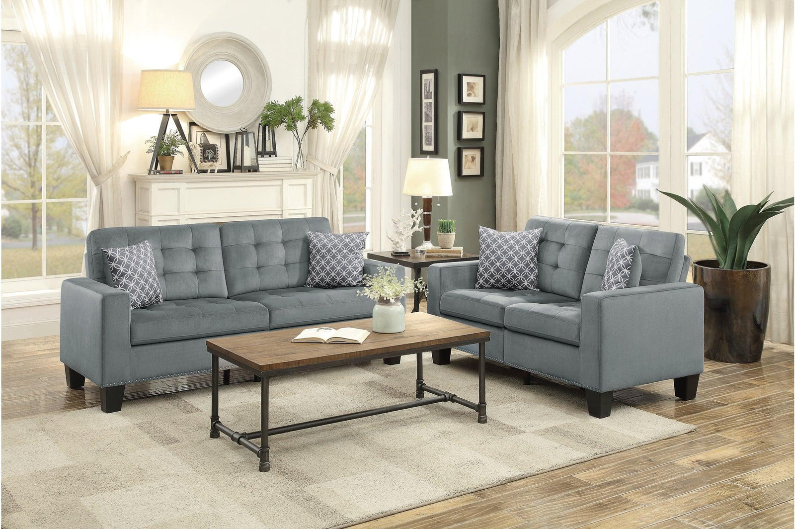main view of Lantana Gray Fabric Tufted Living Room Set furniture