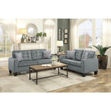 Lantana Gray Tufted Fabric Loveseat with decorative pillows
