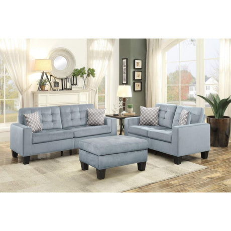 Lantana Gray tufted fabric sofa with pillows, front view