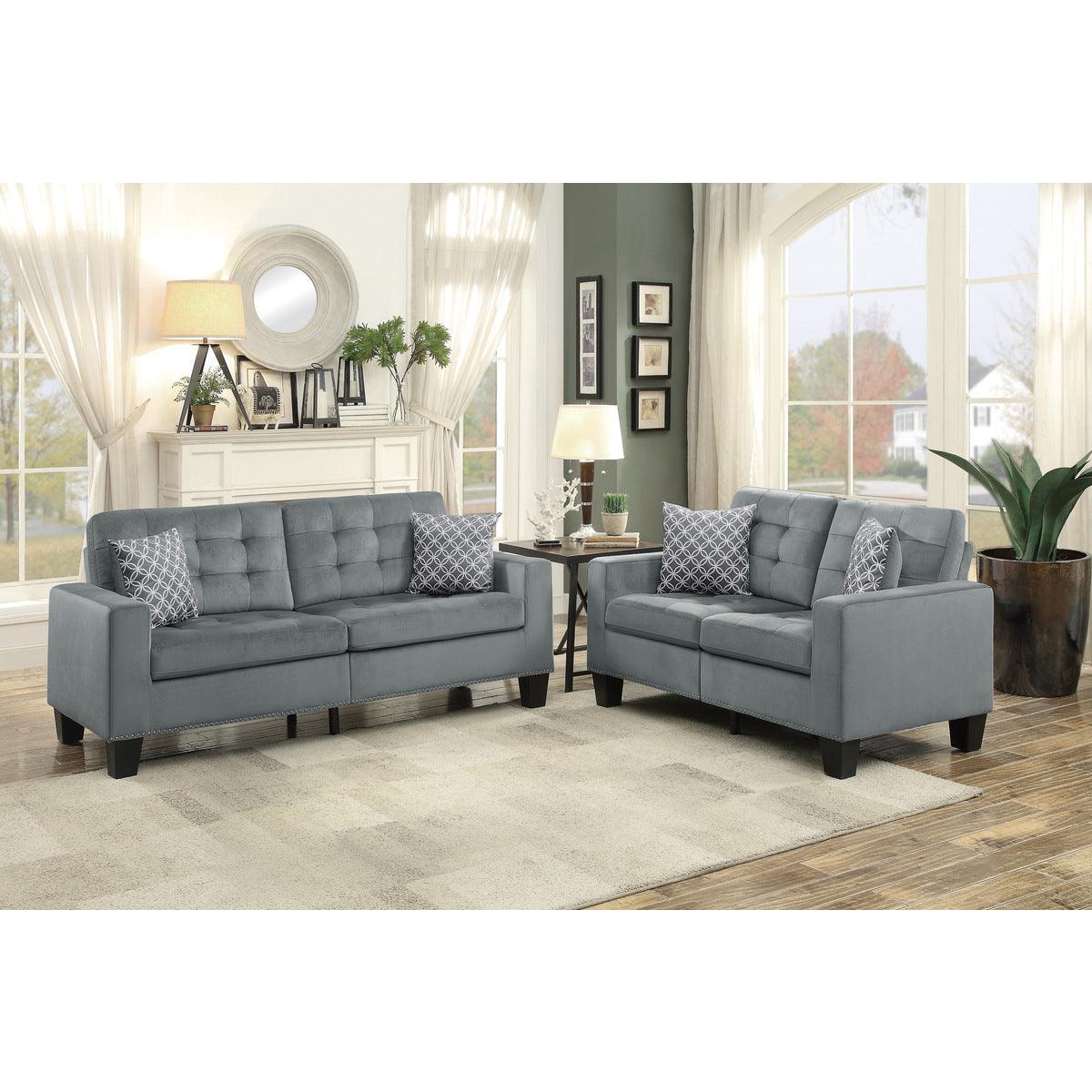 Side angle of Lantana Gray Tufted Fabric Sofa