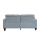 Side view of Lantana gray tufted fabric sofa with 2 pillows